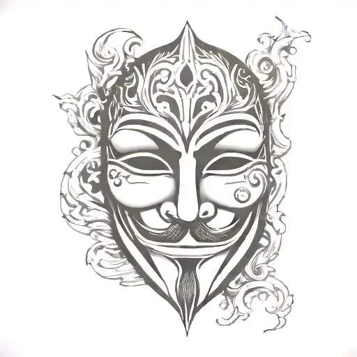 v for vendetta mask with flames tattoo design idea