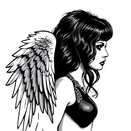 amy winehouse side view with angel wings tattoo design idea