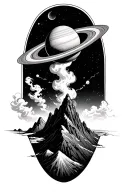 smoke forming saturn on top of a mountain peak tattoo design idea