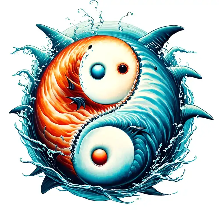 yin yang shark swimming tattoo design idea