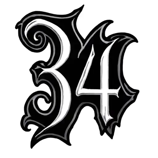 gothic letters "34" tattoo design idea