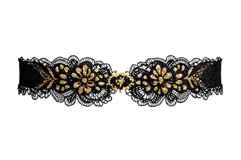  black with gold glitter fairy lace choker tattoo design idea