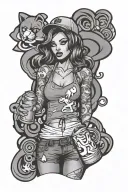 sexy cartoon girl holding spray can doing graffiti style mural tattoo design idea
