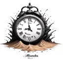 Amazing clock, on top the name Alejandra in the lower part Marlen forming with the sand that falls tattoo design idea