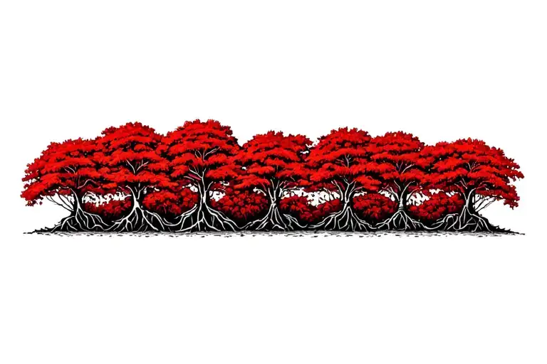 one row of red mangroves, more naturally accurate walking root systems and leaves, no trees in background tattoo design idea