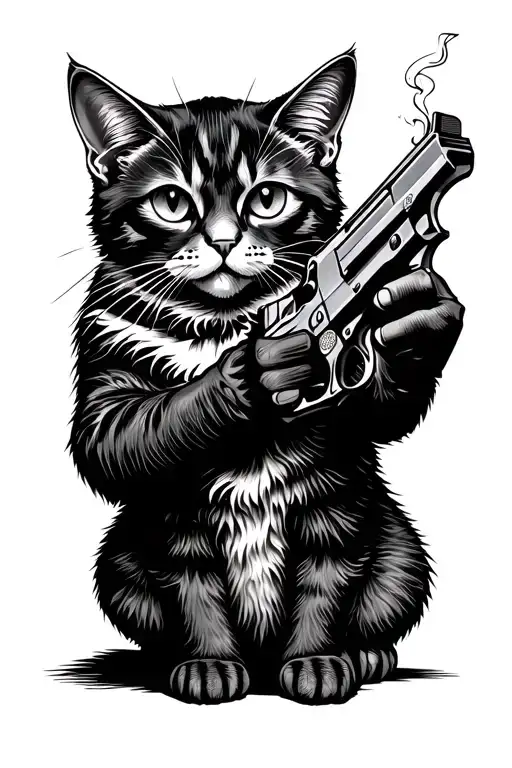 "cat holding gun smoking " Cat With A Gun tattoo design idea