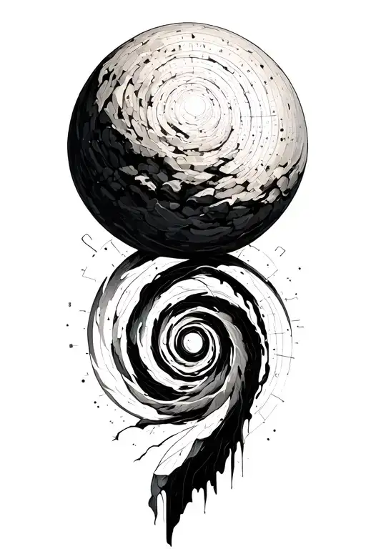 sisyphus pushing a rock , fibonacci spiral graph tattoo design idea