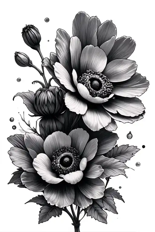 anemone flowers and spooky vibes tattoo design idea