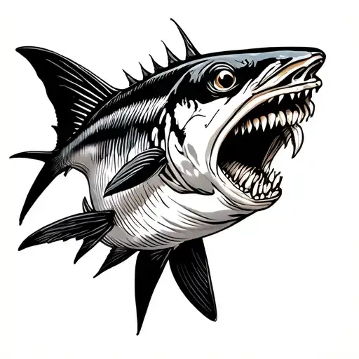 barracuda with mouth open tattoo design idea
