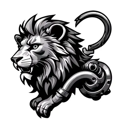 piston turbo engine lion tattoo design idea