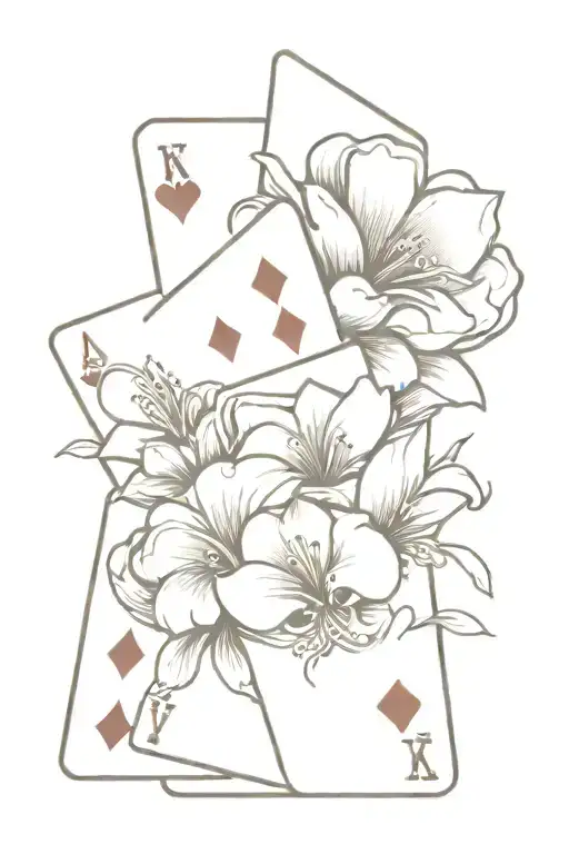Flowers with playing cards forming the shape tattoo design idea