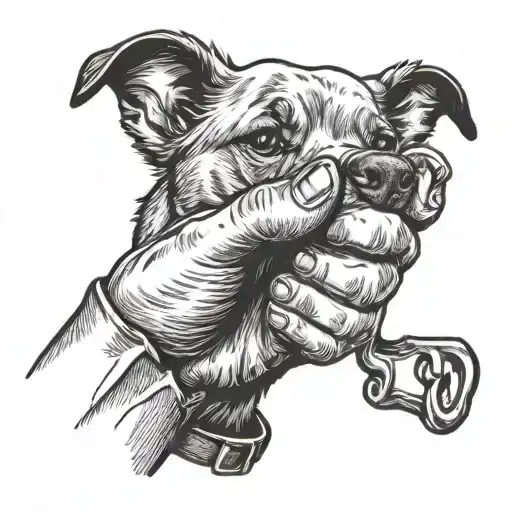 dog fist bumping human hand with his nose tattoo design idea