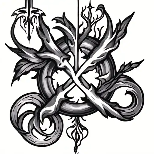 Create a tattoo that fuses addiction recovery symbols with mystical art spells in black-grey style tattoo design idea