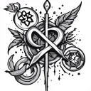 Create a tattoo that fuses addiction recovery symbols with mystical art spells in black-grey style tattoo design idea