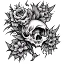 Create a tattoo that fuses addiction recovery symbols with mystical art spells in black-grey style tattoo design idea
