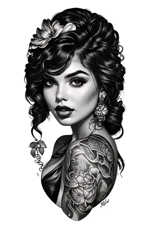 beach themed pinup girl tattoo design idea