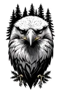 Forrest Trees with Eagle Face outline tattoo design idea