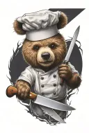 a sarcastic teddy bear who is a professional chef holding a chef knife  tattoo design idea