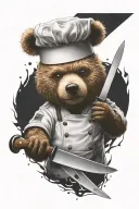 a sarcastic teddy bear who is a professional chef holding a chef knife  tattoo design idea