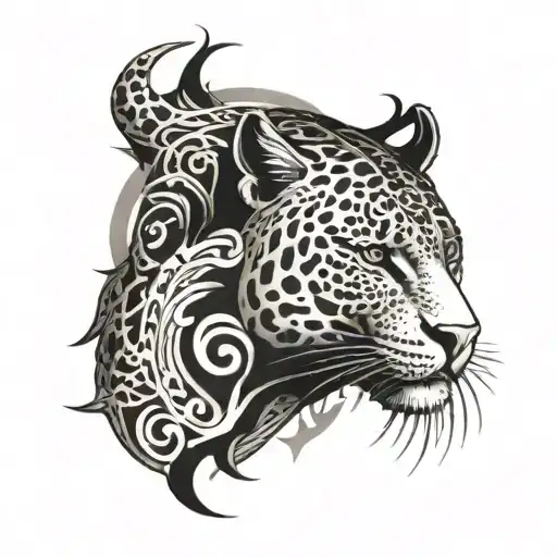 A back tatto with oriental black style with a Jaguar tattoo design idea