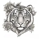 Tiger, rose, clock face tattoo tattoo design idea