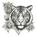 Tiger, rose, clock face tattoo tattoo design idea