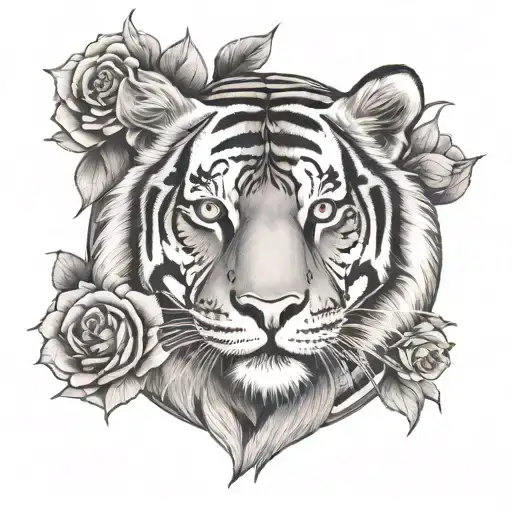 Tiger, rose, clock face tattoo tattoo design idea