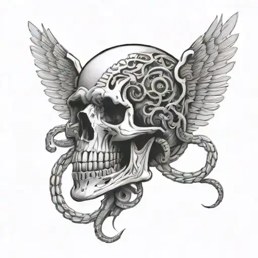 Skeleton snakes spine/head and wings  tattoo design idea