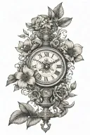 wildflower, Clock, judgement scales balancing life tattoo design idea