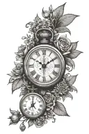 wildflower, Clock, judgement scales balancing life tattoo design idea