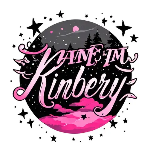 "Kimberly" pink in sky and stars tattoo design idea