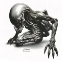 xenomorph crawling down leg tattoo design idea