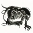 xenomorph crawling down leg tattoo design idea