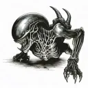 xenomorph crawling down leg tattoo design idea