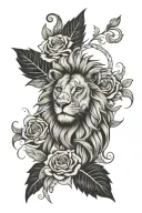 sun heart lion flowers and pain tattoo design idea
