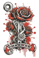 wrench intertwined with red rose with the name Charlie  tattoo design idea