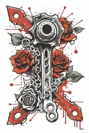 wrench intertwined with red rose with the name Charlie  tattoo design idea