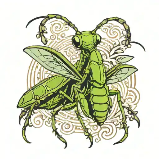 praying mantis band tattoo design idea