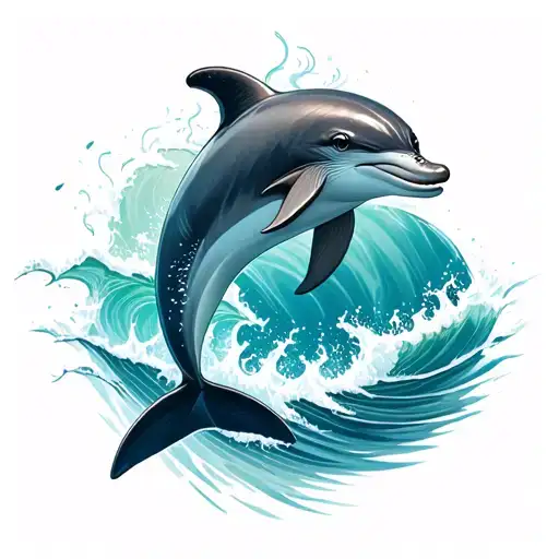 cute dolphin jumping through waves tattoo design idea