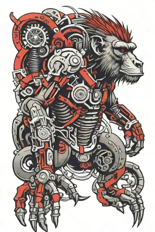 Baboon color red tattoo design idea