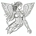 valkyrie on side with wings lines dots signs tattoo design idea