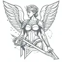 valkyrie on side with wings lines dots signs tattoo design idea