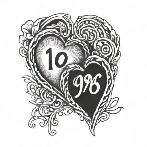 two thumb prints that join together to form a heart with 1998 written above it and 2004 written underneath  tattoo design idea