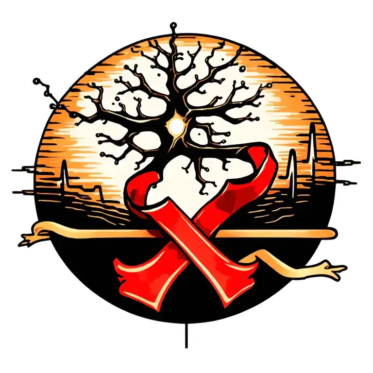 TSC ribbon with neuron and EEG waves tattoo design idea