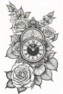 roses clocks tattoo design idea
