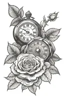 roses clocks tattoo design idea
