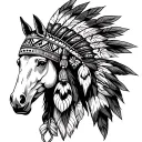 horse head with native american headdress tattoo design idea