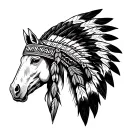 horse head with native american headdress tattoo design idea
