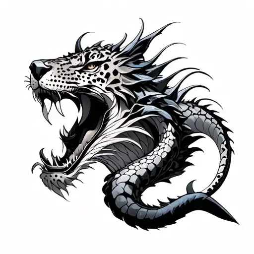 dragon, leopard and shark tattoo design idea