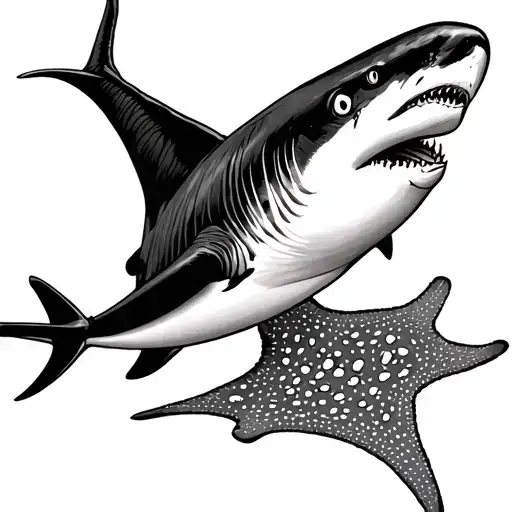 reef shark and eagle ray simple thigh tattoo tattoo design idea